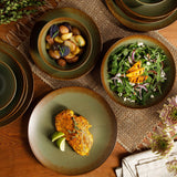 Bloomhouse Santorini Mist Double Bowl Terracotta Reactive Glaze Plates and Bowls Dinnerware Set - Amber, Service for Four (16pcs)