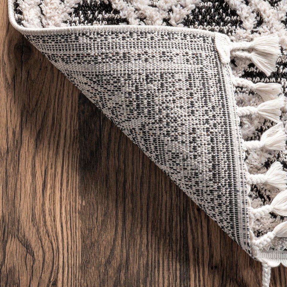 nuLOOM 8x11 Ansley Moroccan Tassel Area Rug, Light Grey, High-Low Textured Bohemian Design, Plush High Pile, Stain Resistant, For Bedroom, Living Room, Hallway, Entryway