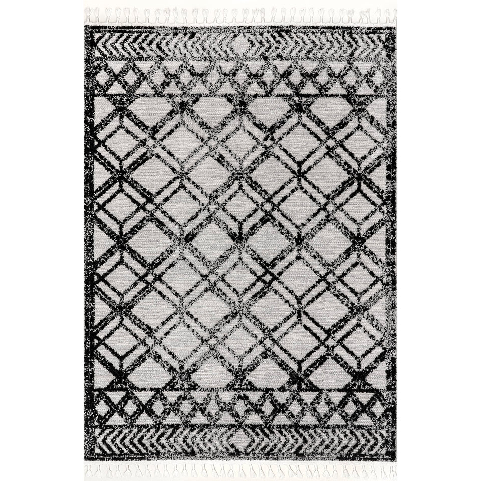 nuLOOM 8x11 Ansley Moroccan Tassel Area Rug, Light Grey, High-Low Textured Bohemian Design, Plush High Pile, Stain Resistant, For Bedroom, Living Room, Hallway, Entryway