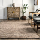 Rugs USA 8'6" x 11'6" Melrose Checked Wool Indoor Area Rug, Contemporary Farmhouse Cream for Living Room, Bedroom, Office, Entryway, Hallway