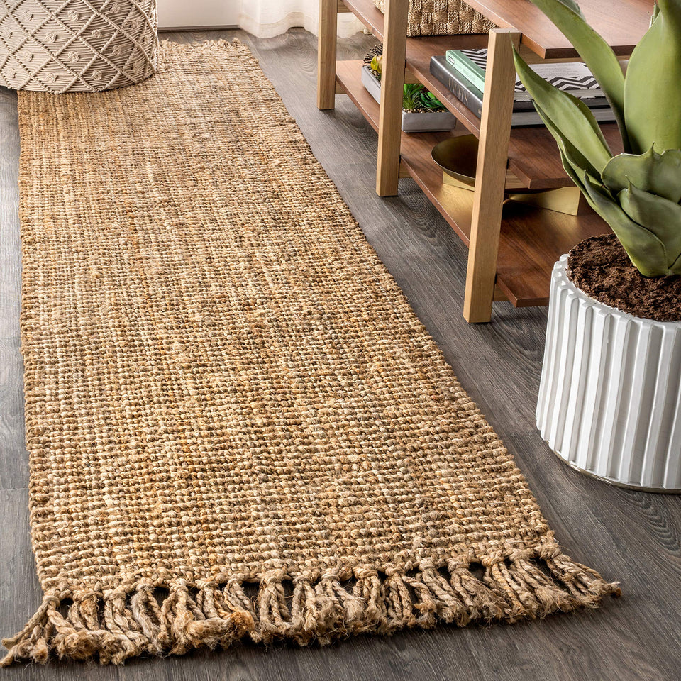 JONATHAN Y Handwoven Jute Fringe Natural Indoor Area Rug, 8x10, Pata, Bohemian, Rustic, Cottage, Easy-Cleaning for Living Room, Bedroom, Kitchen, Non-Shedding (NRF103A-8)