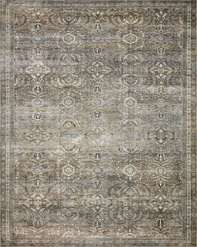 Loloi Layla Collection LAY-03 Olive/Charcoal 9'-0" x 12'-0" .13" Thick Area Rug, Soft, Durable, Vintage Inspired, Distressed, Low Pile, Non-Shedding, Easy Clean, Printed, Living Room Rug