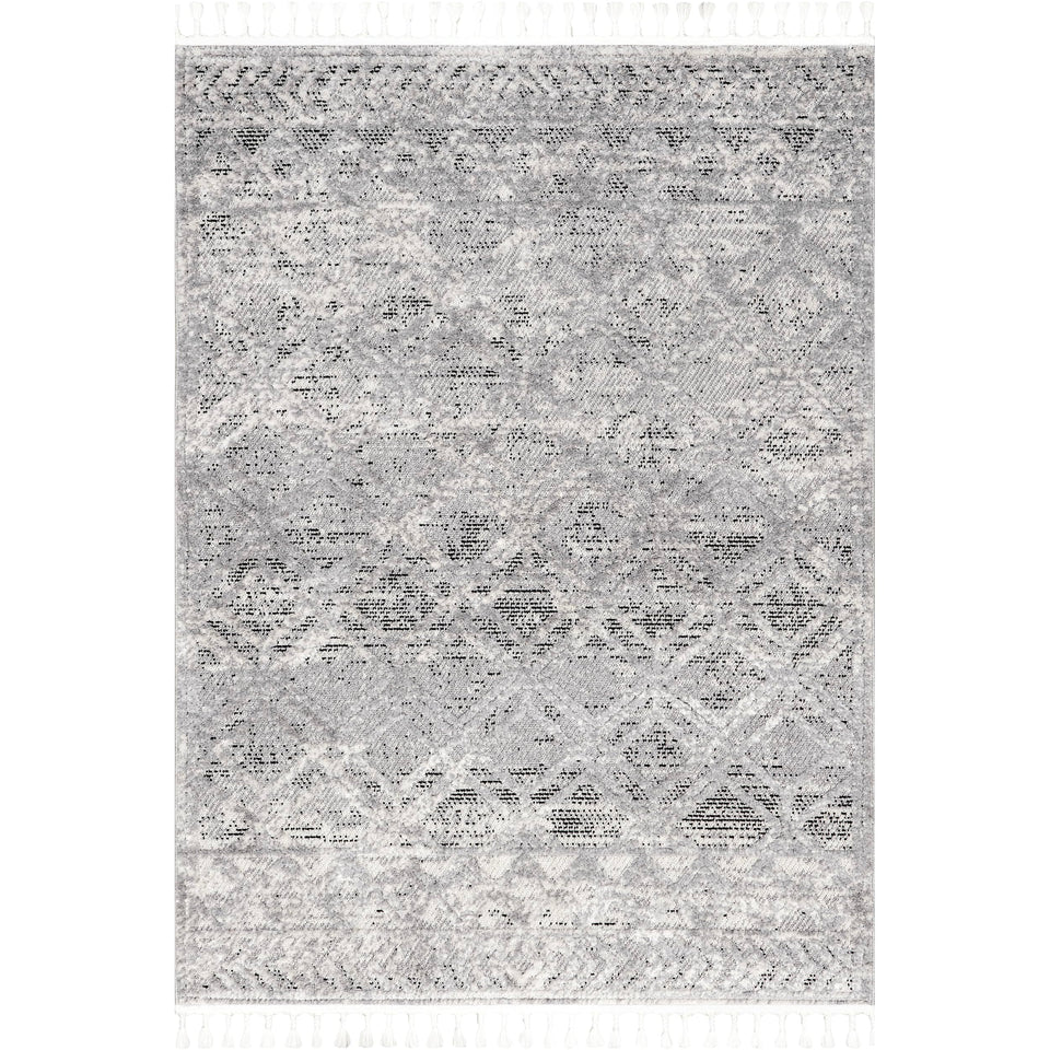 nuLOOM 8x11 Ansley Moroccan Tassel Area Rug, Light Grey, High-Low Textured Bohemian Design, Plush High Pile, Stain Resistant, For Bedroom, Living Room, Hallway, Entryway