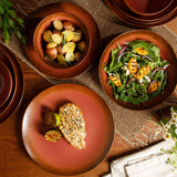 Bloomhouse Santorini Mist Double Bowl Terracotta Reactive Glaze Plates and Bowls Dinnerware Set - Amber, Service for Four (16pcs)