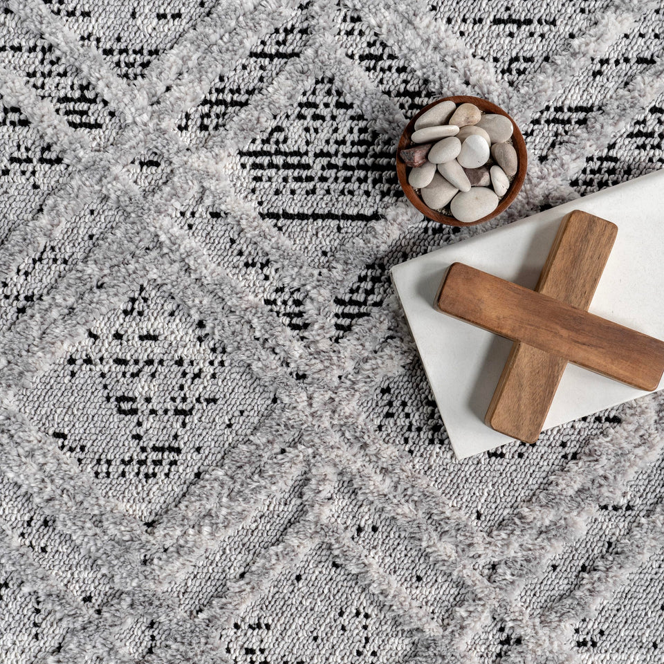 nuLOOM 8x11 Ansley Moroccan Tassel Area Rug, Light Grey, High-Low Textured Bohemian Design, Plush High Pile, Stain Resistant, For Bedroom, Living Room, Hallway, Entryway