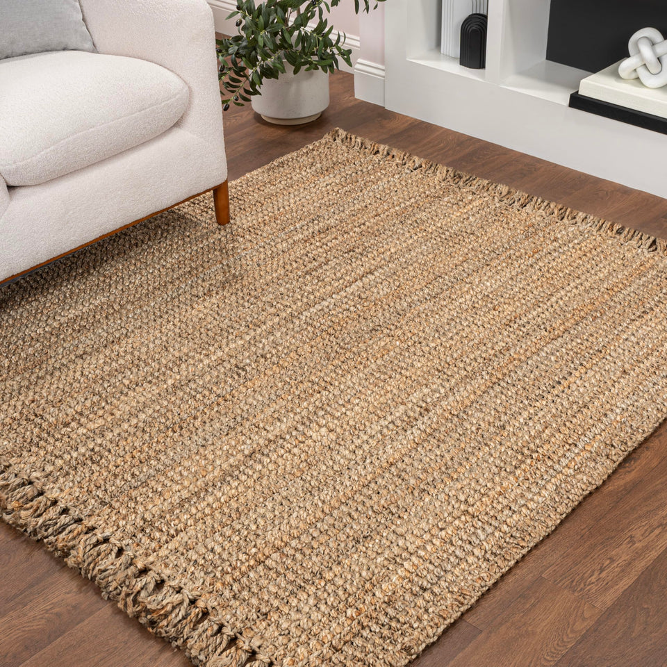 JONATHAN Y Handwoven Jute Fringe Natural Indoor Area Rug, 8x10, Pata, Bohemian, Rustic, Cottage, Easy-Cleaning for Living Room, Bedroom, Kitchen, Non-Shedding (NRF103A-8)