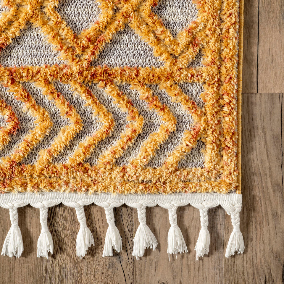 nuLOOM 8x11 Ansley Moroccan Tassel Area Rug, Light Grey, High-Low Textured Bohemian Design, Plush High Pile, Stain Resistant, For Bedroom, Living Room, Hallway, Entryway