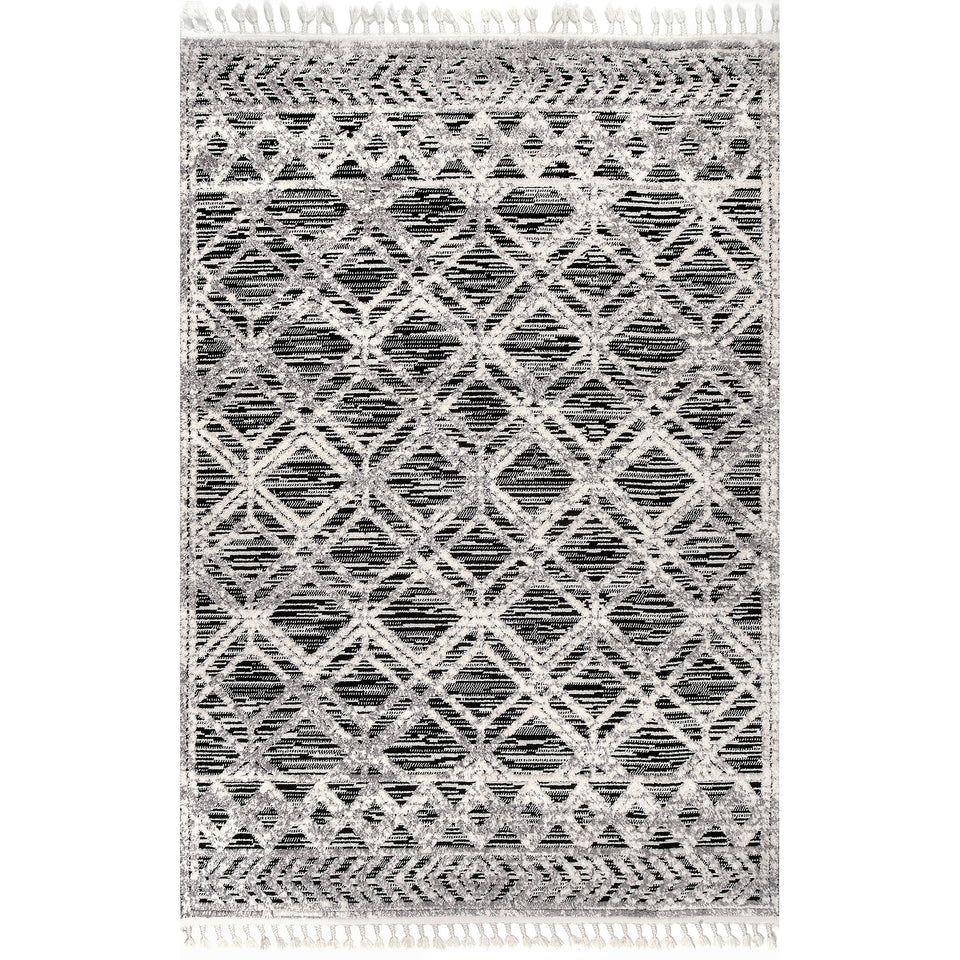 nuLOOM 8x11 Ansley Moroccan Tassel Area Rug, Light Grey, High-Low Textured Bohemian Design, Plush High Pile, Stain Resistant, For Bedroom, Living Room, Hallway, Entryway