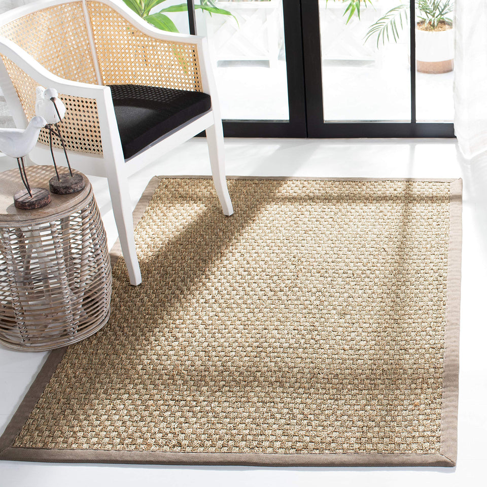 SAFAVIEH Area Rug 8x10 - Natural Fiber Collection - Large - Natural & Beige, Seagrass, Basketweave Pattern (NF114A)