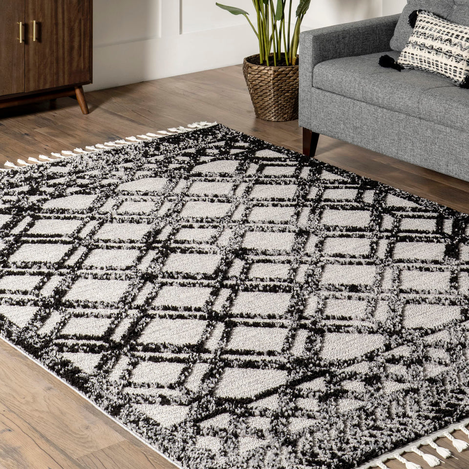 nuLOOM 8x11 Ansley Moroccan Tassel Area Rug, Light Grey, High-Low Textured Bohemian Design, Plush High Pile, Stain Resistant, For Bedroom, Living Room, Hallway, Entryway