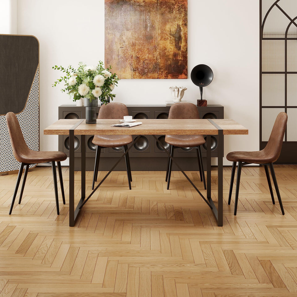 MUUOKY Dining Table Set for 4, Modern 55'' Wood Dinette Table Set for 4 with Fabric Dining Chairs,Table and Chairs Set of 4,Ideal for Kitchen Dining Room