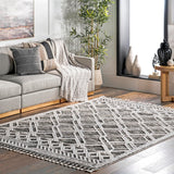 nuLOOM 8x11 Ansley Moroccan Tassel Area Rug, Light Grey, High-Low Textured Bohemian Design, Plush High Pile, Stain Resistant, For Bedroom, Living Room, Hallway, Entryway